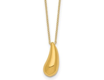 14K Yellow Gold  Puffed Teardrop Necklace with 18 Inch Chain