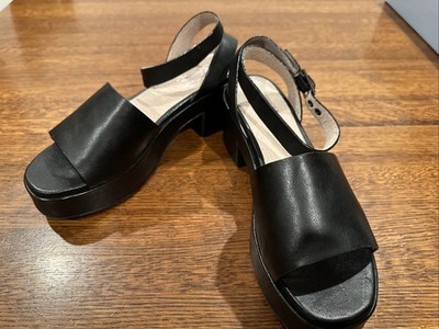Seychelles Womens Calming Influence Leather Black Heel Sandals Size 7.5 NIB