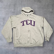 Vintage Y2K TCU Horned Frogs Grey Full Zip Hoodie Sweatshirt J America Size L