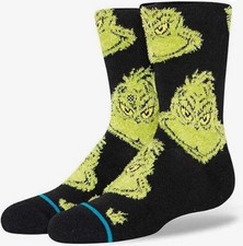 Stance Kids Grinch Black Green Crew Socks Youth Size M L NEW