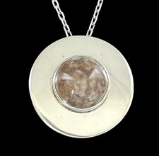 Antique sterling silver Moss Agate large heavy brooch pin with C clasp