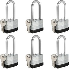6 Pack Waterproof Keyed Alike Padlocks, Heavy Duty Long Padlock Set with Same...