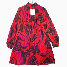 Who What Wear Mini Dress XS Red Floral Mock Neck Long Sleeve Shift Bold Print