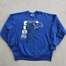 Vintage Detroit Lions NFL Chalk Line Blue Crewneck Sweatshirt Size Large