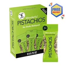 Wonderful Pistachios, No Shells Roasted & Salted Nuts, 0.75 Ounce (Pack of 9 )