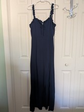 Teeze Me Women's Floor Length Navy Dress with Slit Size Small