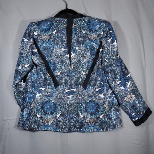 Helmut Lang Blazer Jacket Womens Size 4 Blue Mandala Floral Shimmering 1 Button - Picture 3 of 16