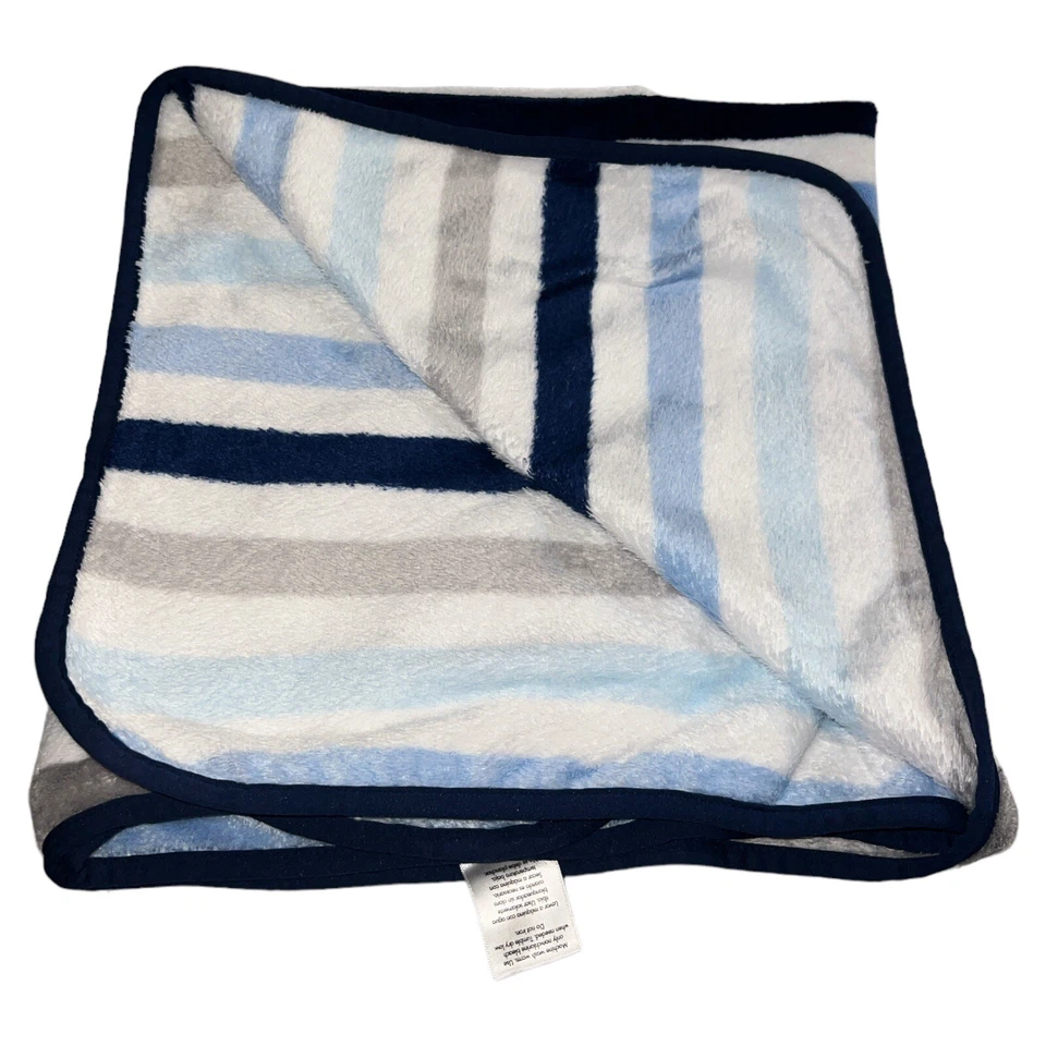 Garanimals Stripe WHALE Baby Boy Blanket Fleece Lovey Blue White Navy Squirt - Image 4 of 4