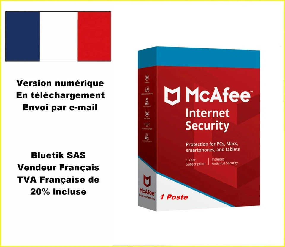 McAfee® Internet Security ESD 1 App (PC, Mac, Android, iOS) 1 an par email
