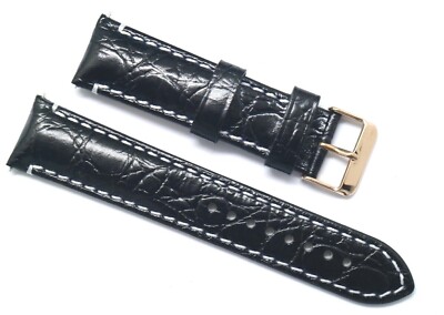 22mm Black Croco Embossed Leather Unisex Watch Band Strap W/ Rose Gold Buckle