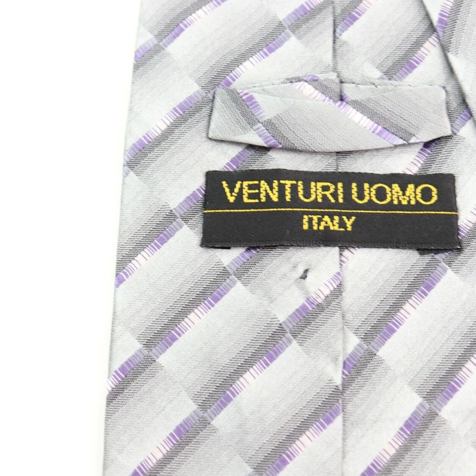 Corbata Venturi Uomo, hecha a mano para hombre gris seda y púrpura Foto 2 de 4