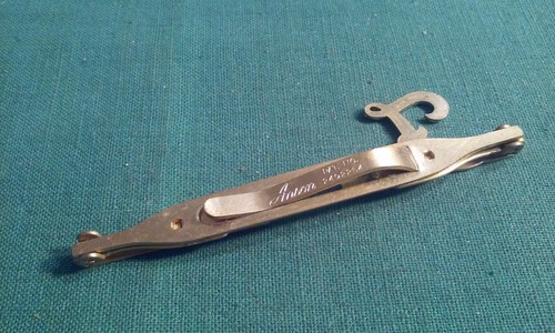 Vintage Gold-Tone Specialty Tie Clip Bar w/ Cursive Letter "F" by Anson 3" Long - Picture 3 of 5