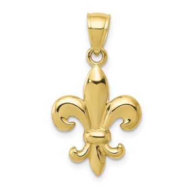 Real 10kt Yellow Gold Polished Fleur de Lis Pendant
