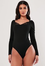 Image of Missguided Black Lace Trim Cupped Bodysuit
