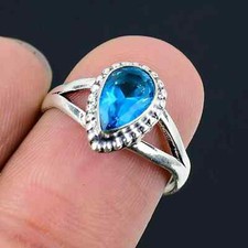 Blue Topaz Solid 925 Sterling Silver Beautiful Lovely Gift Ring, All Size M1424
