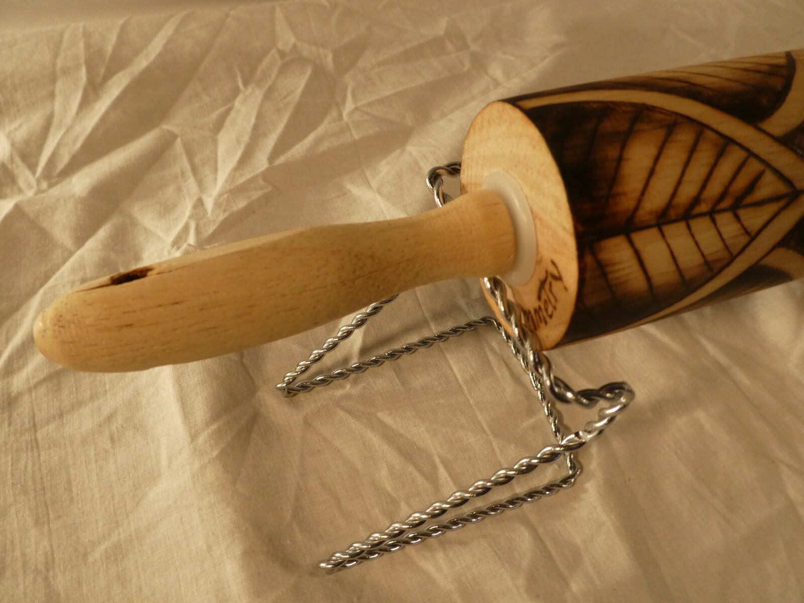 Pyrographic Wood Burned Wooden Rolling Pin By Beesymmetry w/Leaf Embossed  Design | eBay