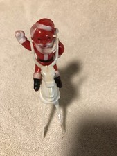 Vtg Celluloid Red Santa on White Reindeer
