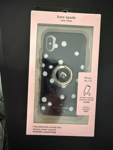 Kate Spade New York Ring Stand Polka Kropki Żywica etui iPhone Xs/X, czarny - Zdjęcie 2 z 3