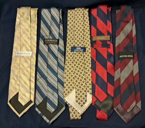 Lot Of 5 Mixed Brand Striped Mens 100% Silk/Neckties-Van Huesen-Stafford & more - Picture 3 of 5