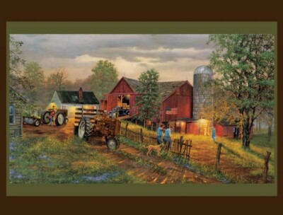 Americas Heartland Digital Quilting Fabric Panel - MDG - with Barn and Tractor 