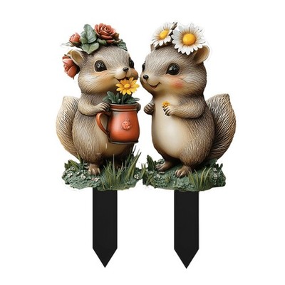 Cute Squirrels Garden Stake Decor, 2D Flat Stained Acrylic Animal Sign, Small...