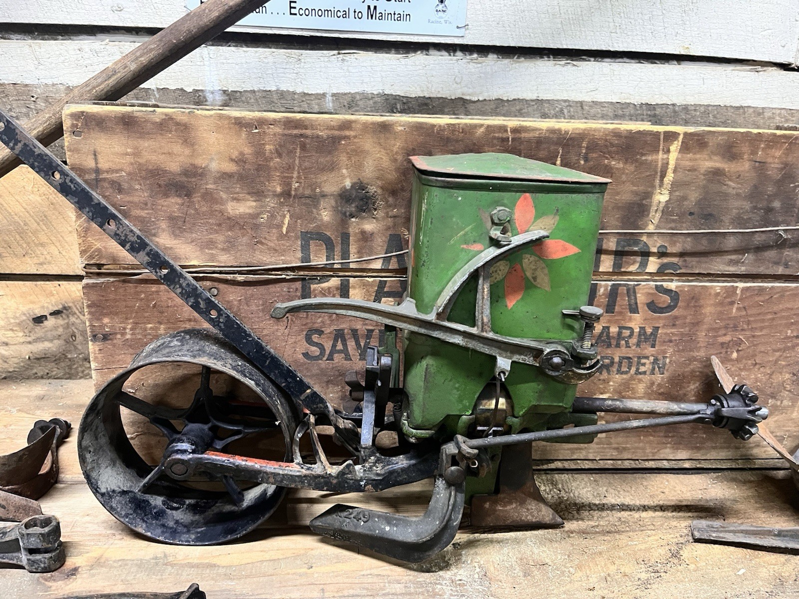 Planet Jr No.4 Seeder & Cultivator W/ Orig Wood Box, Plow, Leaf Lifter and More!