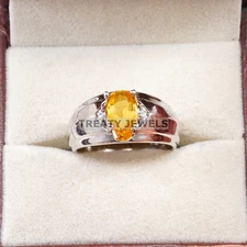 Citrine Oval Cut Gemstone With 925 Sterling Silver Ring For Men's #A989 #