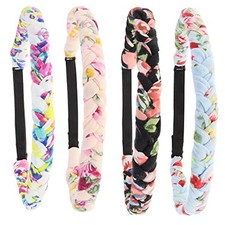 4 Floral Headbands for Girls, Adjustable Braided Hairband Hair Accessories