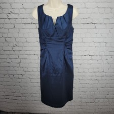 Adrianna Papell Blue Sheen Sleeveless Ruched Waist Stretch Sheath Short Dress 8