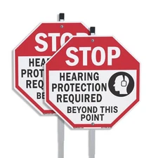 Stop Hearing Protection Required  Octagon Sign With Stake Weather Resistant
