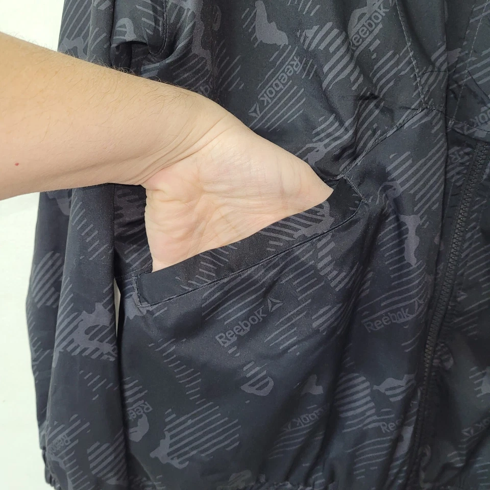 Reebok Black Windbreaker Jacket Full Zip Outerwear Geometric Camo Print Womens L - image 3 of 4