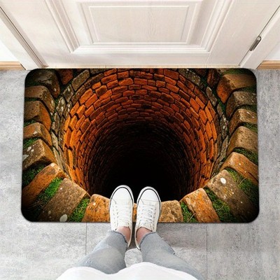 3D Optical Illusion Mat Stone Trap Pattern Non-Slip Flannel Carpet Thick Soft  