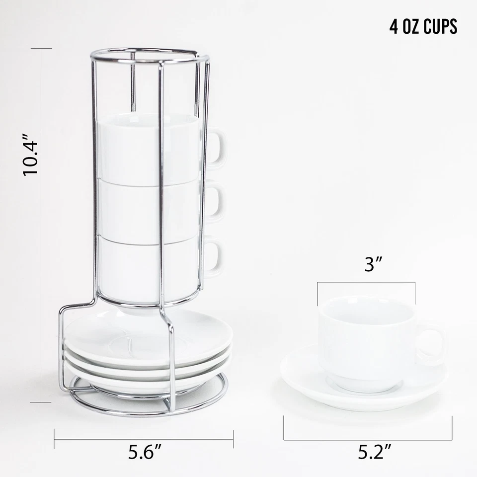 Tazas y platillo de café turco espresso de porcelana apilable de 4 onzas con ch... Foto 2 de 4