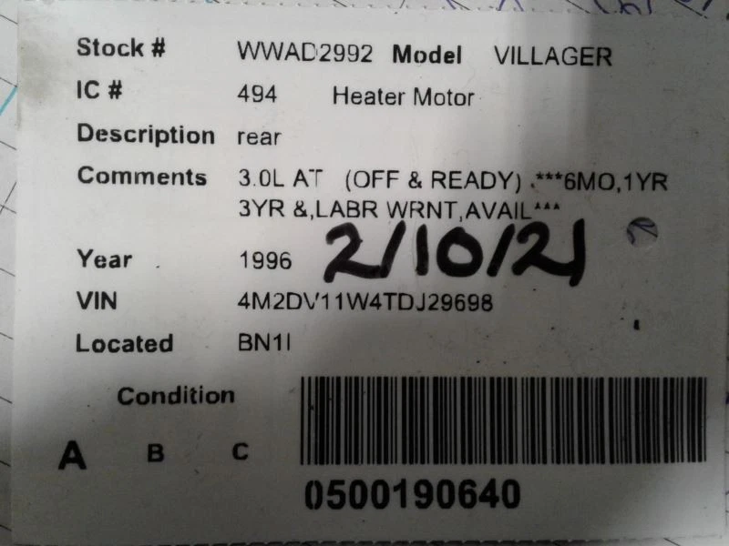 吹风机电机后部适合 93-02 VILLAGER 619910 — 第 3/3 张图片