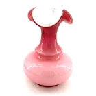 Vintage Fenton MCM Pink And White Fused Art Glass Bud Vase 6”
