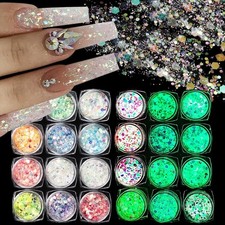 Iridescent Mermaid Nail Glitter Powder Kit 12 Colors Chunky Hexagon Sequins