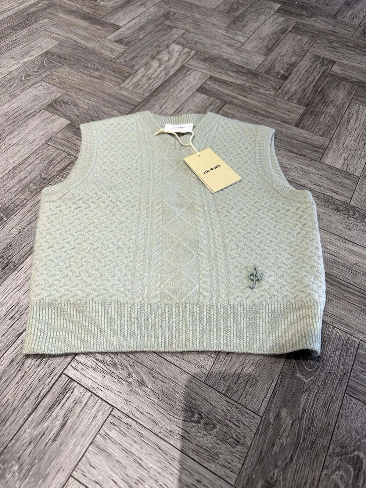 Axel Arigato  Jumper Tank Top Sleeveless Cable Knit Pale Green Reunited Large