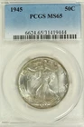 1945 Walking Liberty Half Dollar : PCGS MS65