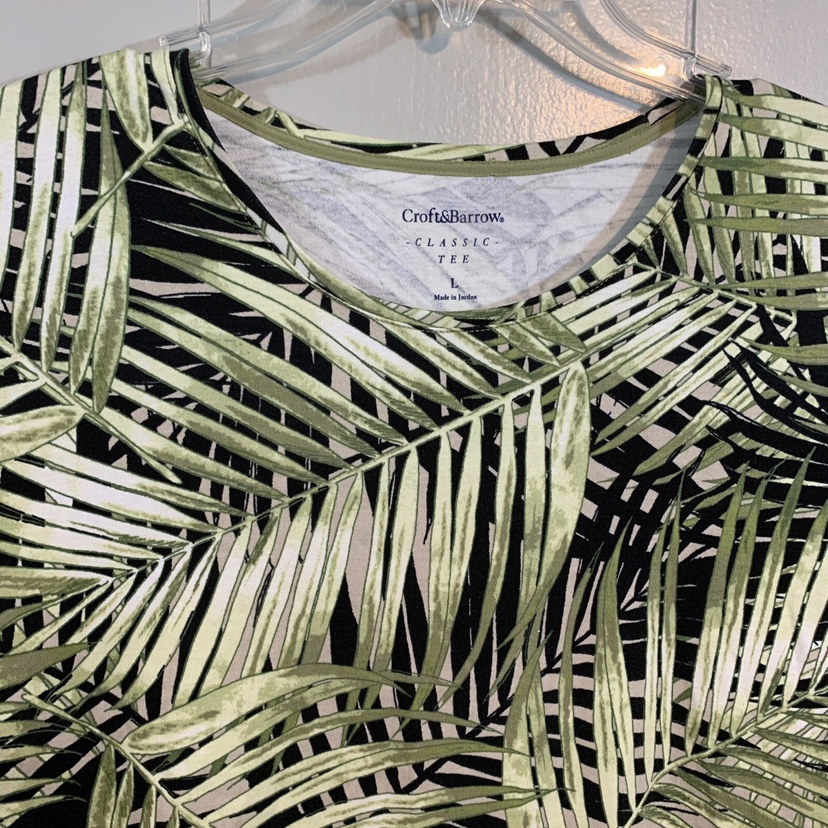 Croft&Barrow Classic Tee Green Multi Tropical Short Sleeve Knit T-Shirt Top L