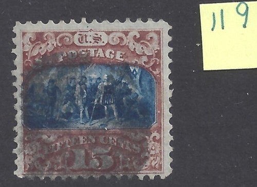US Scott #119 Fine 15c 1869, a solid, clean stamp, heavy cancel as shown!