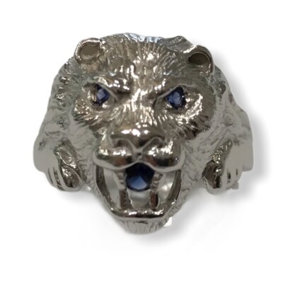 Ring Löwenkopf Aus 925% Silber, Silber, Vergoldung, Brillanten