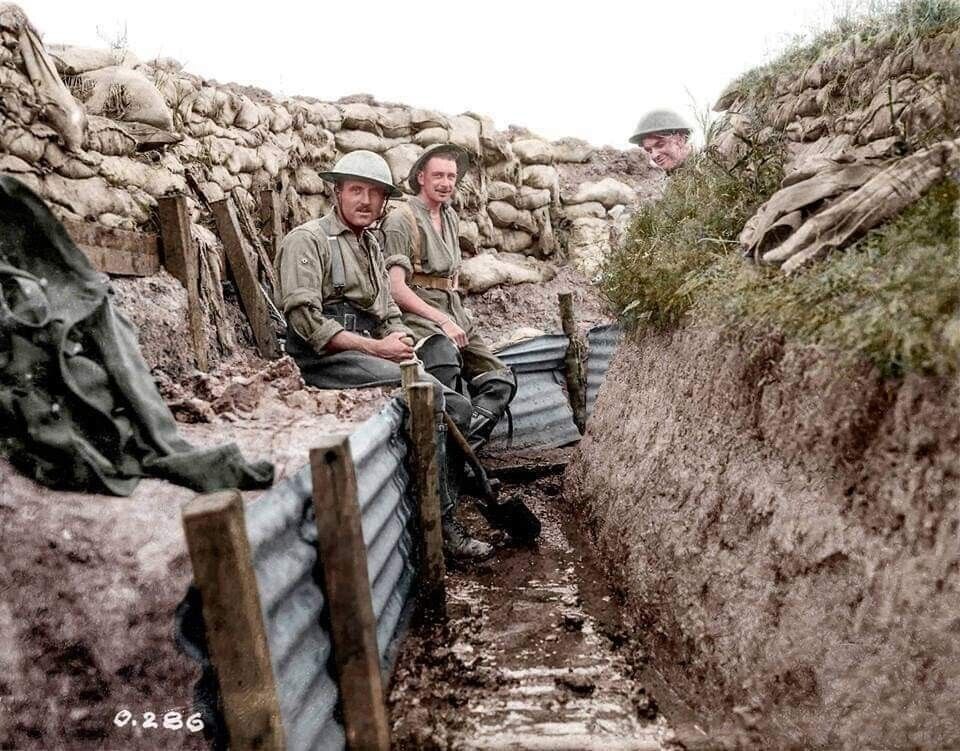 British Soldiers in the Trenches World War One WW1 Colorized