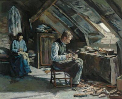 Oil painting farmer's house Boot-Maker-on-Mansarde-Maximilien-Luce handmade art