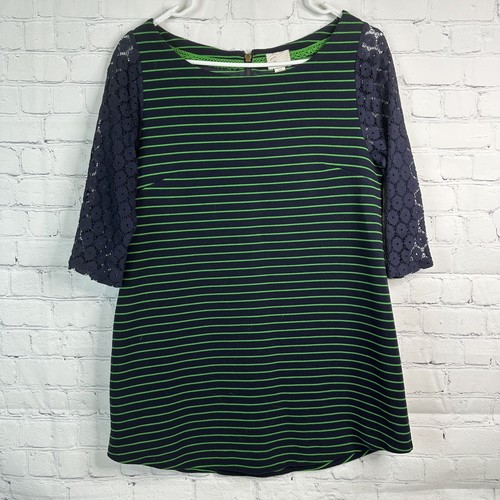 Nuevo con etiquetas Antropología Matasellos Azul Verde Rayas Mangas de Encaje Vestido Para Mujer Pequeño - Imagen 3 de 17