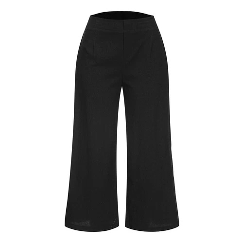 Women Cotton Linen Capri Culottes Cropped Wide Leg Elastic Waist Trousers Pants - Picture 9 of 18