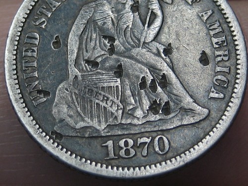 1870 Seated Liberty Dime- Fine/VF Obverse Details