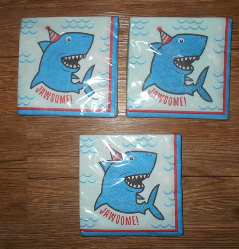 GreenBrier Three Packs Of 20 Each Shark Party Napkins