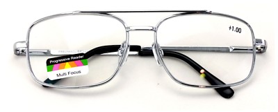 Metal Aviator Progressive Clear Lens No Line Reading Glasses Tri-Focal Reader