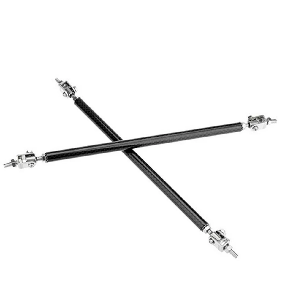 Barra de soporte de barra de puntal divisor de labios parachoques delantero ajustable de fibra de carbono 2 piezas Foto 3 de 4