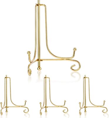 Tatuo 4 Packs Plate Stands for Display 6 Inch Holder Gold 